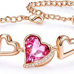 CDE Love Heart Birthstone Bracelets for Women Rose Gold Plated Link Bracelet